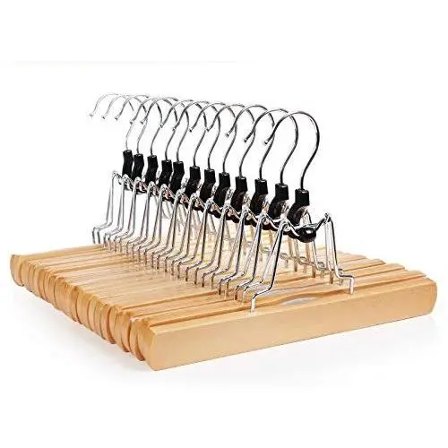 SONGMICS Pants Hangers, 12 Pack Solid Wood Anti-Slip Felt 360° Rotatable Hook Trouser Clamp Hanger, Natural UCRW007-12 SONGMICS Pants Hangers, 12 Pack Solid Wood Anti-Slip Felt 360° Rotatable Hook Trouser Clamp Hanger, Natural UCRW007-12