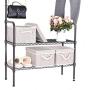 JS HOME Foldable Basket Organizer Bin, Polyester Storage Boxes with Strong Cotton Rope Handle and Lid, Grey, Small, 3-Pack