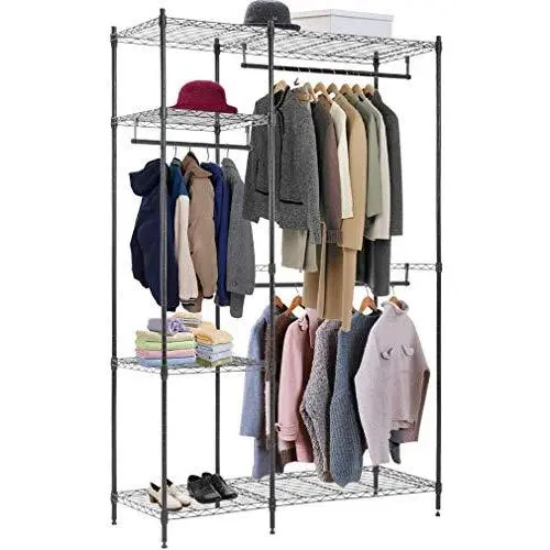 Hanging Closet Organizer and Storage Heavy Duty Clothes Rack Sturdy 3 Rod Garment Rack Large with Wire Shelving Height Adjustable Commercial Grade Metal Clothes Stand Rack for Bedroom Cloakroom,Black Hanging Closet Organizer and Storage Heavy Duty Clothes Rack Sturdy 3 Rod Garment Rack Large with Wire Shelving Height Adjustable Commercial Grade Metal Clothes Stand Rack for Bedroom Cloakroom,Black