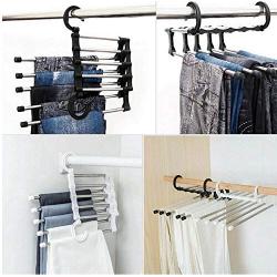 5pcs Random Color Multifunction 5 in 1 Pant Rack Shelves Stainless Steel Clothes Hangers Multi-Functional Wardrobe Magic Hanger