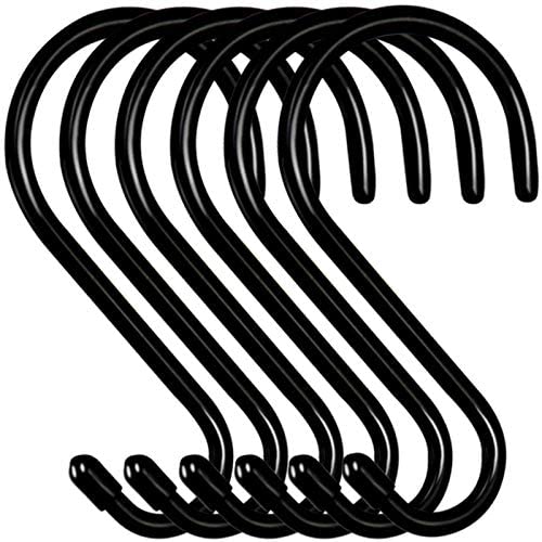 Dreecy Large Vinyl Coated S Hooks 6 inch Non Slip Heavy Duty S Hook for Hanging, Steel Metal Black Rubber Coated Closet S Hooks for Hanging Jeans Plants Jewelry Pot Pan Cups Towels Hats (6 Pack)