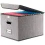 Prandom File Organizer Boxes - Set of 1 Collapsible Decorative Linen Filing Storage Hanging File Folders with Lids Office Cabinet Letter Size (15x12.2x10.75 inch)