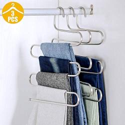 WUYAOCHUN S-Shape Pants Hangers, Stainless Steel Clothes Hangers Space Saving Hangers Closet Organizer for Pants Jeans Scarf(3 PCS)