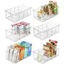 mDesign Plastic Food Storage Organizer Bin Boxes - 4 Divided Sections - Holder for Seasoning Packets, Pouches, Soups, Spices, Snacks for Kitchen, Pantry, Cabinet, Refrigerator - 6 Pack - Clear
