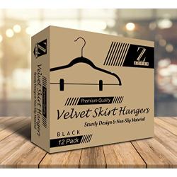 ZOYER Velvet Clothes Hangers with Clips (12 Pack) Velvet Skirt Hangers - Non-Slip Pant Hangers (Black)