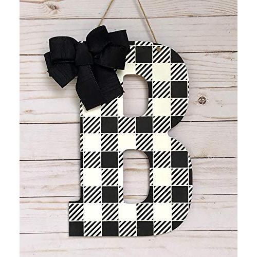 Buffalo Plaid Door Hanger - Black and White Check Door Decoration - Monogram Wall Letters Buffalo Plaid Door Hanger - Black and White Check Door Decoration - Monogram Wall Letters