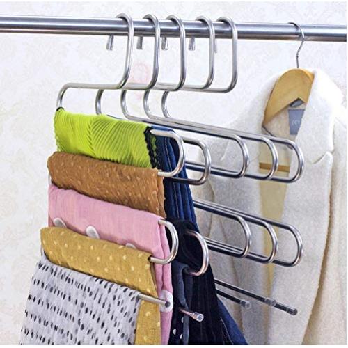 Hanging Clothes Hanger Clothing Storage Multifunctional Stainless Steel Multi-Layer Rack Seamless Adult Hanging Pants Hanger 2pcs
