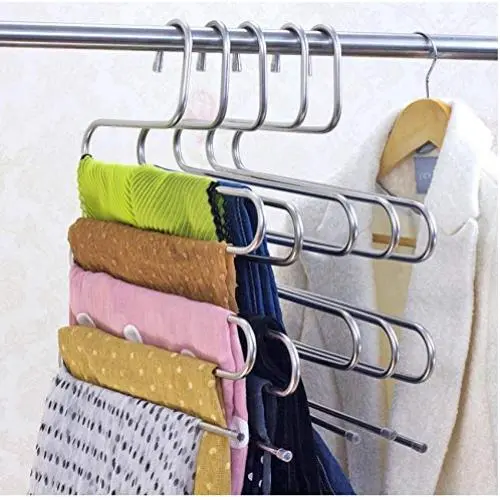 Hanging Clothes Hanger Clothing Storage Multifunctional Stainless Steel Multi-Layer Rack Seamless Adult Hanging Pants Hanger 2pcs