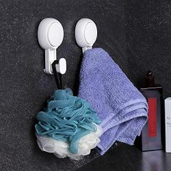 Suction Cups Hooks for Shower Reusable Waterproof Utility Hooks(2 Pack) Heavy Duty Vacuum Suction Home Kitchen Bathroom Wall Hooks Hanger for Towel Loofah Cloth Key & Ceiling Hanger