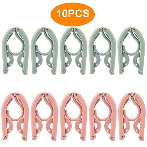 ONESWI 10 PCS Travel Hangers - Portable Folding Clothes Hangers Travel Accessories Foldable Clothes Drying Rack for Travel（Pink and Blue）