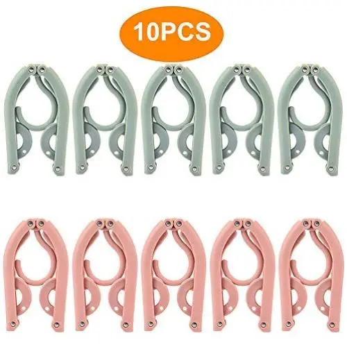 ONESWI 10 PCS Travel Hangers - Portable Folding Clothes Hangers Travel Accessories Foldable Clothes Drying Rack for Travel（Pink and Blue）