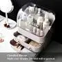 Haturi Makeup Organizer Box, Cosmetics Storage Display Holder with Drawers, Portable Handle, Fully Open Waterproof Dustproof Lid, Great for Bathroom, Dresser, Countertop