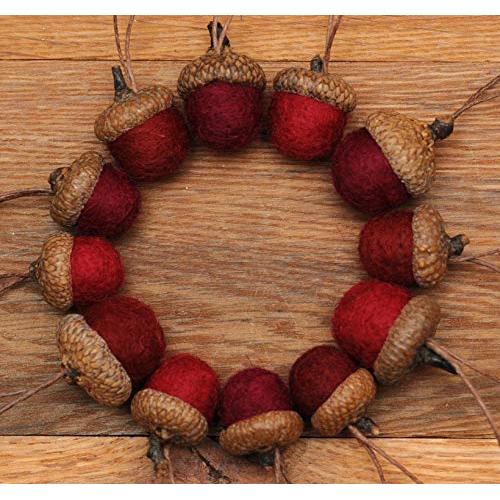Red Felted Acorn Ornaments Set of 12 also available without hangers