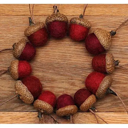 Red Felted Acorn Ornaments Set of 12 also available without hangers