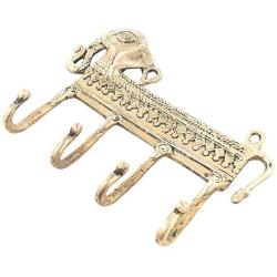 Indianshelf Handmade 1 Artistic Vintage Golden Brass Elephant Key Hooks Holders/Wall Hooks for Towels