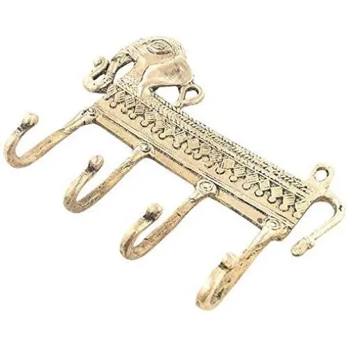 Indianshelf Handmade 1 Artistic Vintage Golden Brass Elephant Key Hooks Holders/Wall Hooks for Towels