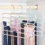 Gnc33Ouhen 5-Tier Trousers Holder Hook Scarf Wraps Shawl Ties Pants Storage Hanger Wardrobe Shelf Jeans Skirts Scarf Ties Towels Space Saving Clothes Slack Hangers Closet Blue