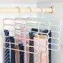 Gnc33Ouhen 5-Tier Trousers Holder Hook Scarf Wraps Shawl Ties Pants Storage Hanger Wardrobe Shelf Jeans Skirts Scarf Ties Towels Space Saving Clothes Slack Hangers Closet Blue
