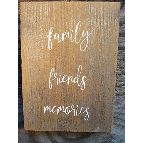 Vintage look FAMILY FRIENDS MEMORIES new calligraphy Chalk Couture style old time font jute hanger antique style primitive style. weathered wood sign