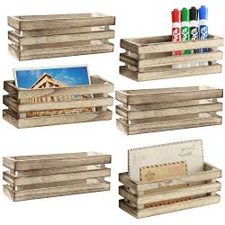 MyGift 7-Inch Burnt Wood Magnetic Storage Crate-Style Boxes, Set of 6