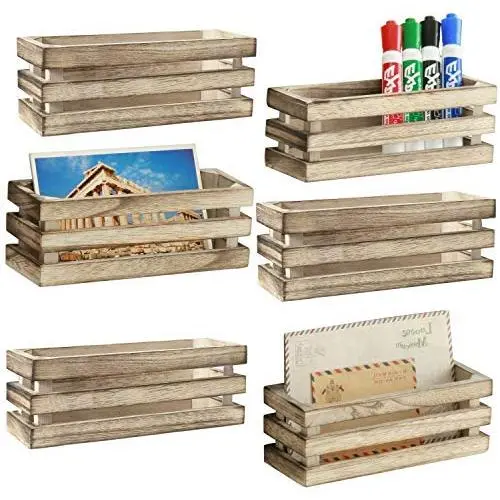 MyGift 7-Inch Burnt Wood Magnetic Storage Crate-Style Boxes, Set of 6 MyGift 7-Inch Burnt Wood Magnetic Storage Crate-Style Boxes, Set of 6