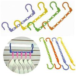 10pcs 5-Hole Space Saving Plastic Clothes Hanger Hanging Organizer Windproof Multi-Port Hook Random Color