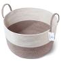 Luxury Little Nursery Storage Basket, Size XXXL :: 100% Cotton Rope Hamper with Handles :: Sturdy Baby Bin Organizer for Laundry, Toys, Blankets, Pillows & More, 22" x 22" x 14", White/Beige