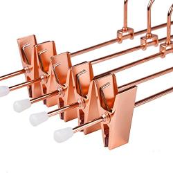 Amber Home Shiny Rose Copper Gold Metal Slacks Pants and Skirt Hanger with Adjustable Clips Hanger Rack with Swivel Hook (Copper, 5 Pack)