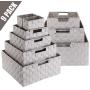 HEMBOR 9 PCS Woven Basket Bins Set, Container Tote Cube Stackable Baskets Boxes Organizer with Carry Handles, Perfect Storage Books, Toys, Clothes and Cosmetics for Home Office (Beige)