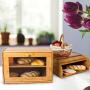 INDRESSME Bamboo 2- Layer Large Capacity Bread Boxes Countertop Bread Storage Bread Boxes for Kitchen Counter Retro Bread Bin with Transparent Window, Fully Assembled