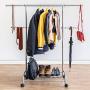 Tatkraft Bull Heavy Duty Adjustable Clothes Rail, Easy to Assemble, Durable Hanger on Wheels, Adjustable Height, Integrated Shoe Rack, Made of Chromed Steel