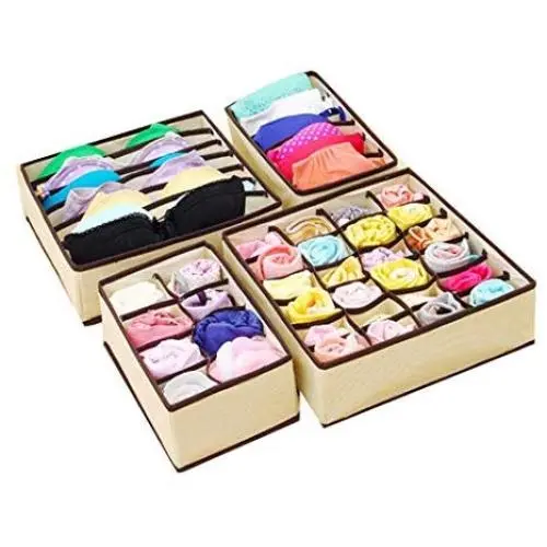 FANALA 4PCS Underwear Organizer Storage Boxes Drawer Divider for Bras Panties Socks Ties Space Saver Bags FANALA 4PCS Underwear Organizer Storage Boxes Drawer Divider for Bras Panties Socks Ties Space Saver Bags