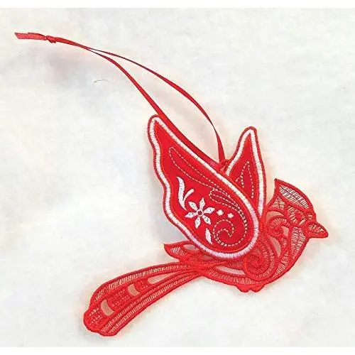 Red Cardinal Lace Ornament, Car Hanger, Window Decor, Home Decor