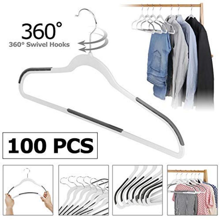 Zeny Premium Velvet Suit Hangers 100 Pack Non Slip Black Clothes Hanger Hook 360 Swivel Ultra Thin