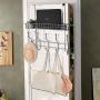 Coat Rack, MILIJIA Over The Door Hanger with Mesh Basket, Detachable Storage Shelf for Towels, Hats, Handbags, Coats (Chrome)