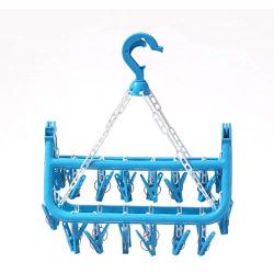 BAIYING 1pc Foldable Plastic Clothes Hanger with 32 Clips, Household Drying Rack Baby Clothes Hanger Socks Hanger Underwear Hanger for Outdoor/Indoor