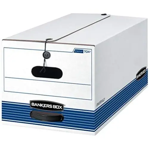 Bankers Boxes STOR/File Medium Duty Storage Boxes, FastFold, String and Button, Letter, 4 Pack (0070403)