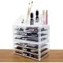 Ikee Design Acrylic Cosmetics Makeup and Jewelry Storage Case Display, Space- Saving, Stylish Acrylic Bathroom Case Great for Lipstick, Nail Polish, Brushes, Jewelry and More, Clear