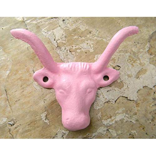 Cast Iron Pink Wall Hook, Farmhouse Rustic Décor, Cow Animal Knobs, Cabinet Hanger