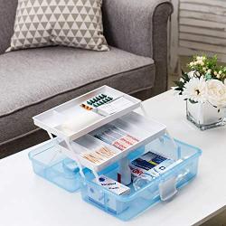 MyGift 2-Tier Transparent Blue Plastic Multipurpose Storage Boxes w/Handle & Expandable Trays