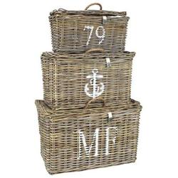 Maine Furniture Co. Kubu Rattan Baskets Set of 3, Boxes with Handle, Multifunctional Storage Organizer, Incredibly Sturdy and Stylish-Small, Medium and Large Size, 40 x 60 x 35 cm, Natural