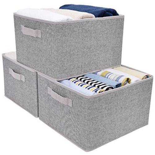 StorageWorks Collapsible Storage Bins for Shelves with Handles, Closet Basket, Rectangle, Gray, 3-Pack, Large