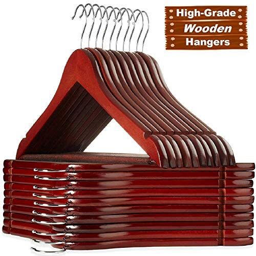 AN&GLOBALS Premium Wooden Clothes Hangers Dress Hanging Coat Suit Hanger Solid Cherry Wood 20pcs.