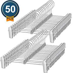 NORTHERN BROTHERS Pants Hangers with Clips, 50 Pcs Metal Skirt Hangers with Clips Trouser Bulk Clip Hangers for Pants