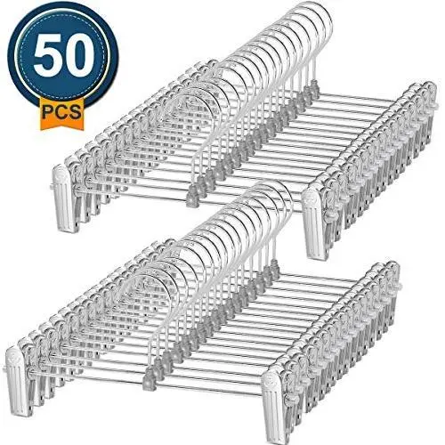 NORTHERN BROTHERS Pants Hangers with Clips, 50 Pcs Metal Skirt Hangers with Clips Trouser Bulk Clip Hangers for Pants