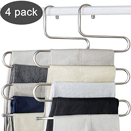 Pants Hangers S-Shape Trousers Hangers Stainless Steel Clothes Hangers Space Saving Closet Organizer for Pants Jeans Scarf (4-Pieces)