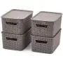 EZOWare Small Plastic Containers with Lid, Lidded Stackable Knit Shelf Storage Baskets Perfect for Storing Small Household Items - Gray, Pack of 4 (11 x 7.3 x 5.1 inch)