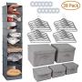 Collapsible Nursery Closet Organizer, 38 Complete Storage Organizer Set with Hanging Shelves, Fabric Storage Boxes, Non Slip Velvet Hangers, Round Clothes Rividers, Closet Organizer for Sweater, Grey
