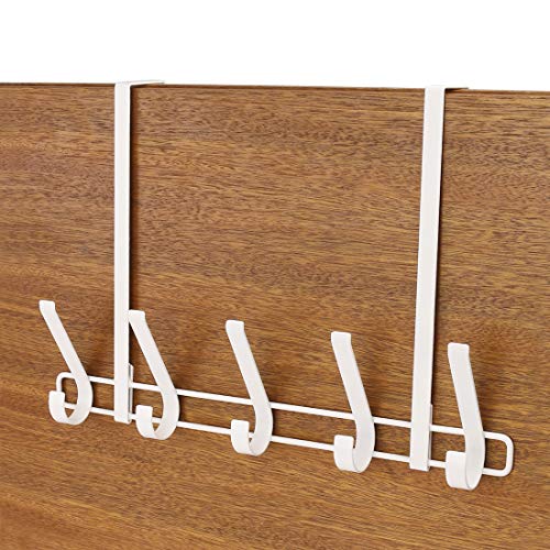 Over The Door Hook, 5 Coat Hooks Door Hanger for Hanging Coats, Hoodies, Hats, Scarves, Purses, Bath Towels, Robes (White)