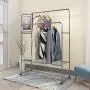 BOFENG Clothes Rack Metal Garment Racks Heavy Duty Indoor Bedroom Cool Clothing Hanger with Top Rod and Lower Storage Shelf Black Silver